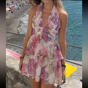Olivaceous Pink and Purple Halter Sundress Mini